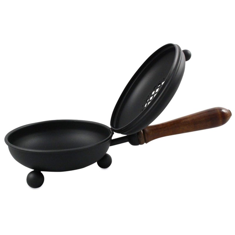 MaMeMi Large Smoking pan [Diameter 4.33 inch, Length Approx. 9.84 inch], Made of Iron, matt Black, with Removable Sieve and Wooden Handle - Image 2